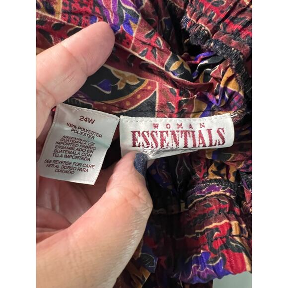 90s Burgundy Red Blue Dark block boho print broomstick skirt M/L - Picture 2 of 7